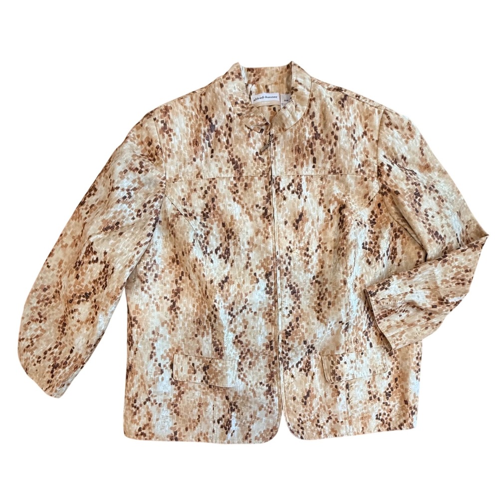 Alfred Dunner Womens 20W Metallic Gold Animal Print Zip Front Jacket Mock Neck